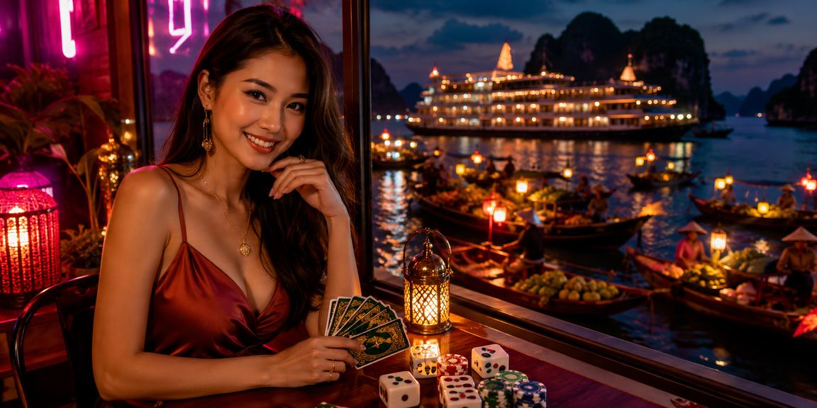 Nhóm bạn tại Hạ Long chơi bài và thư giãn với đồ uống trong không gian giải trí thoải mái