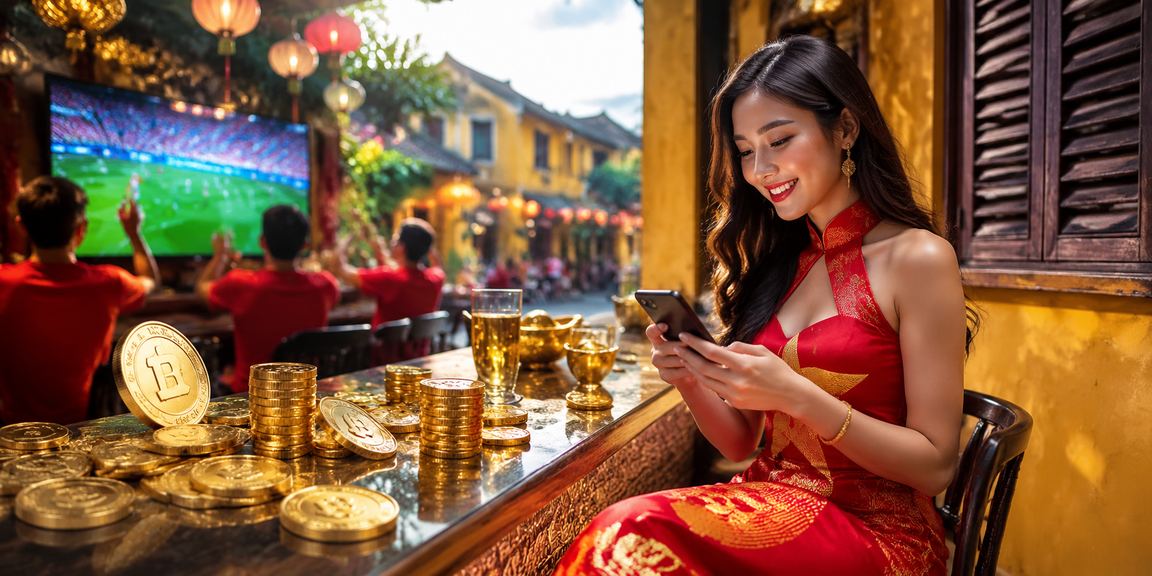Người dùng trải nghiệm ứng dụng casino mobile tại lễ hội Hội An